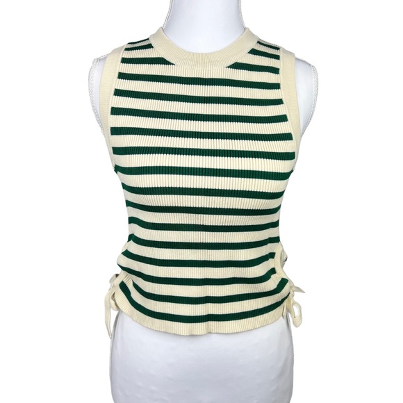 Fitz + Eddi Green & Cream Striped Ribbed Knit Tank Top Size M - Picture 2 of 6
